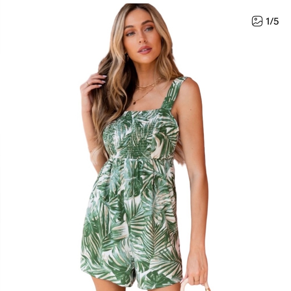 Cupshe Green Leaf Print Romper